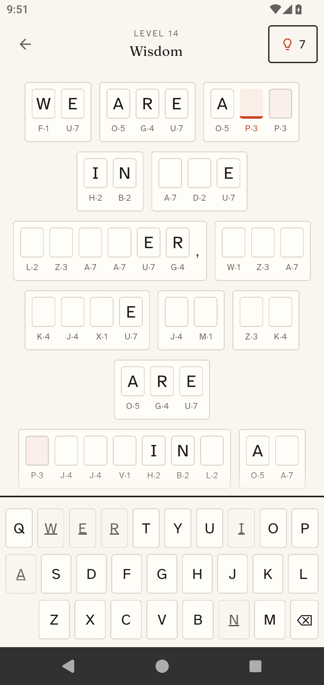 Inkcipher puzzle board — decoding a quote letter by letter